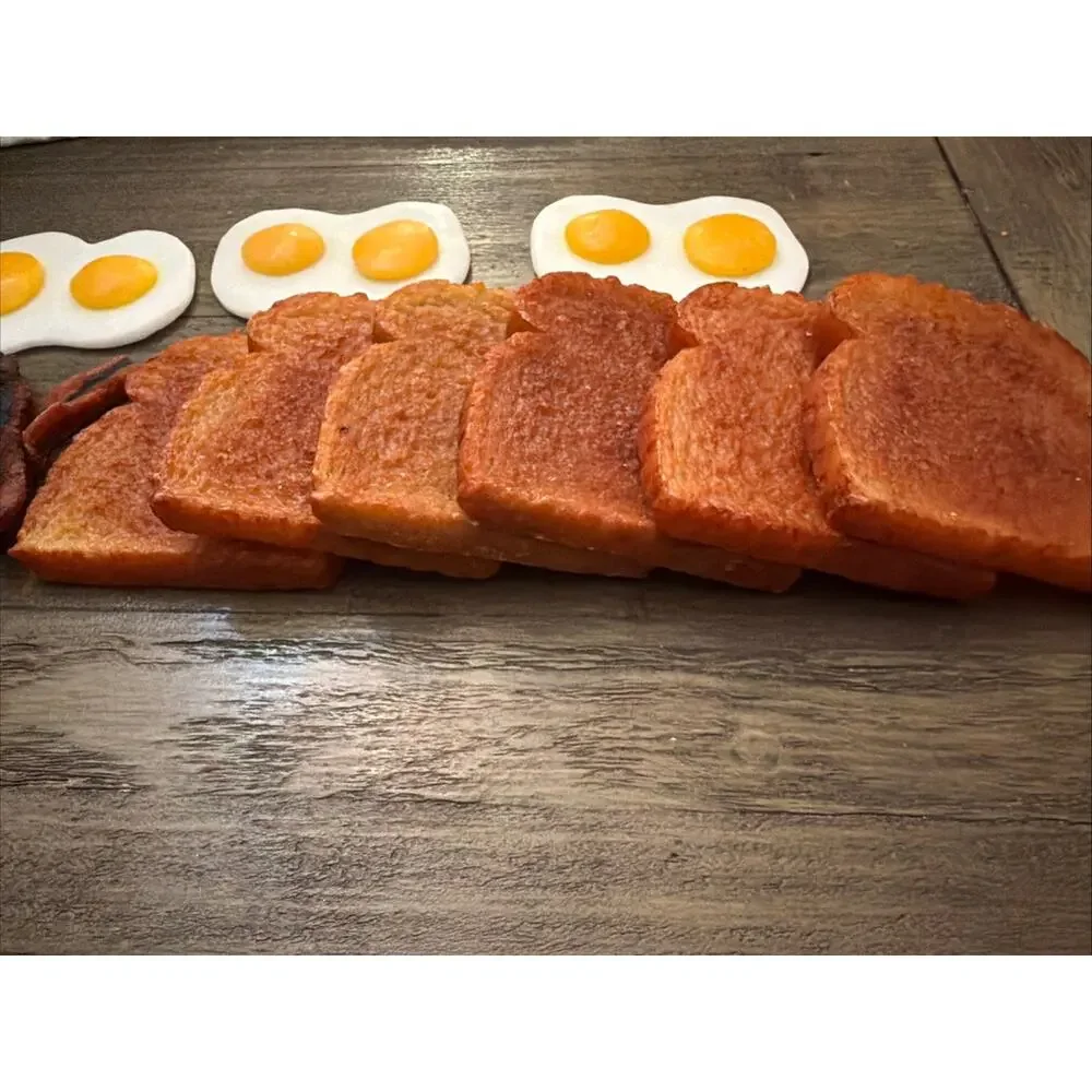 Wax Fake Food Farm House Country Breakfast Bacon Egg Toast Decor, Prop 15 Pc Set